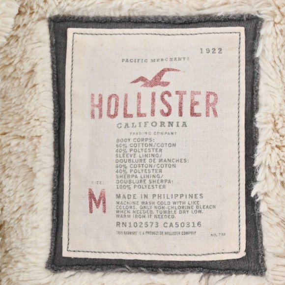 HOLLISTER Womens Gray Logo Applique Full Zip Hooded Jacket Sherpa Lined Size M - Picture 4 of 8
